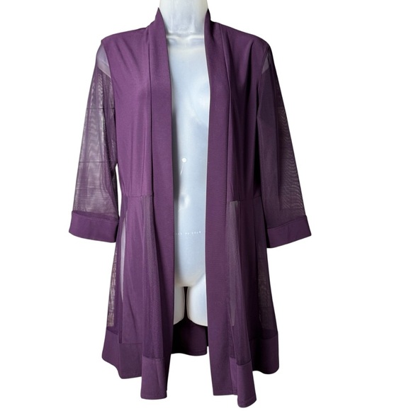 R&M Size 10 Purple Sheer Mesh Open Front Jacket Longline Cardigan Y2K - Picture 1 of 7